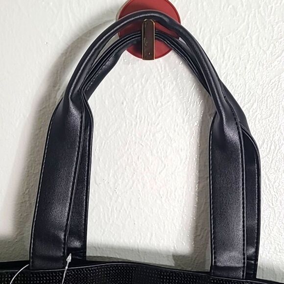 Victoria's Secret Black Tote, Metallic Trim, Logo in Shiny Gold on Front, NWT - Picture 3 of 9